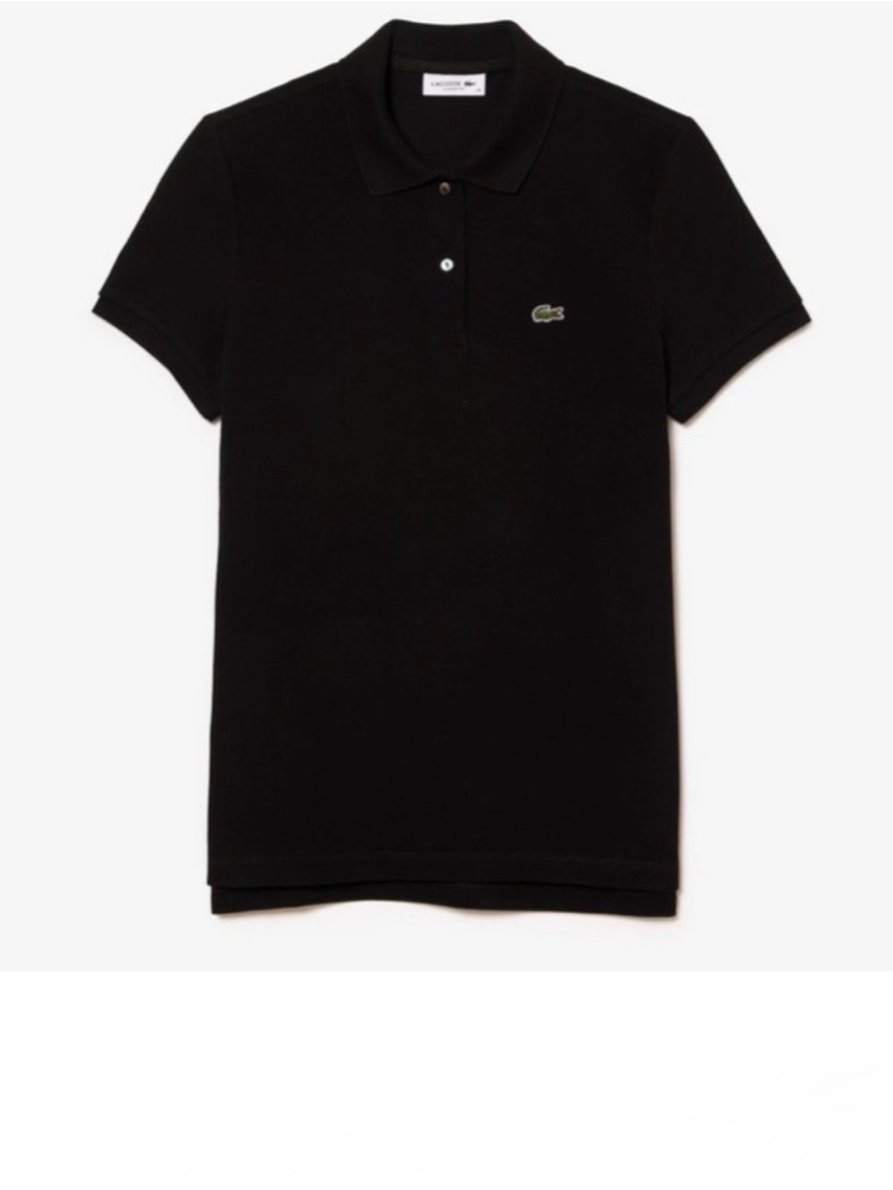 Lacoste Women’s Black Pique Polo with Green Crocodile Logo, Size 44